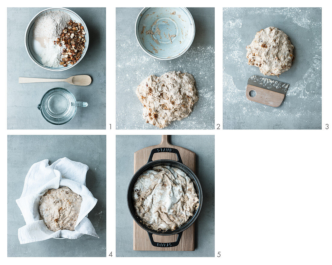 Haselnuss-Feigen-Brot im Topf backen