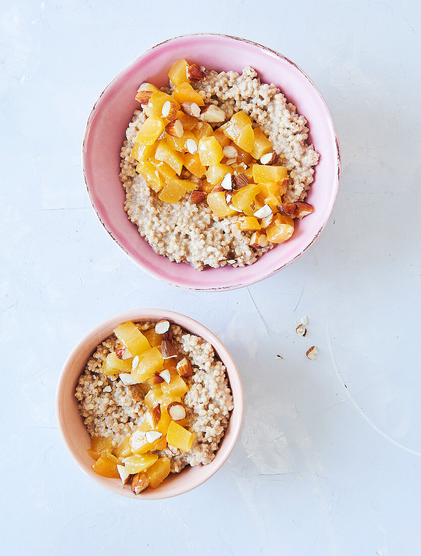 Millet porridge with almond drink and apricots