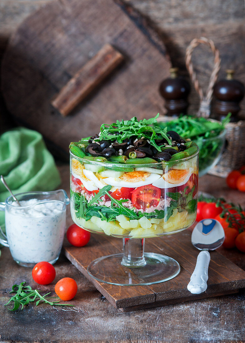 Nicoise layered salad with tuna