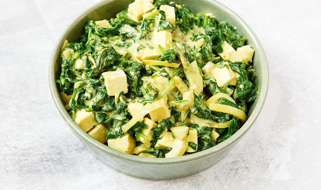 Indian spinach curry with paneer cheese