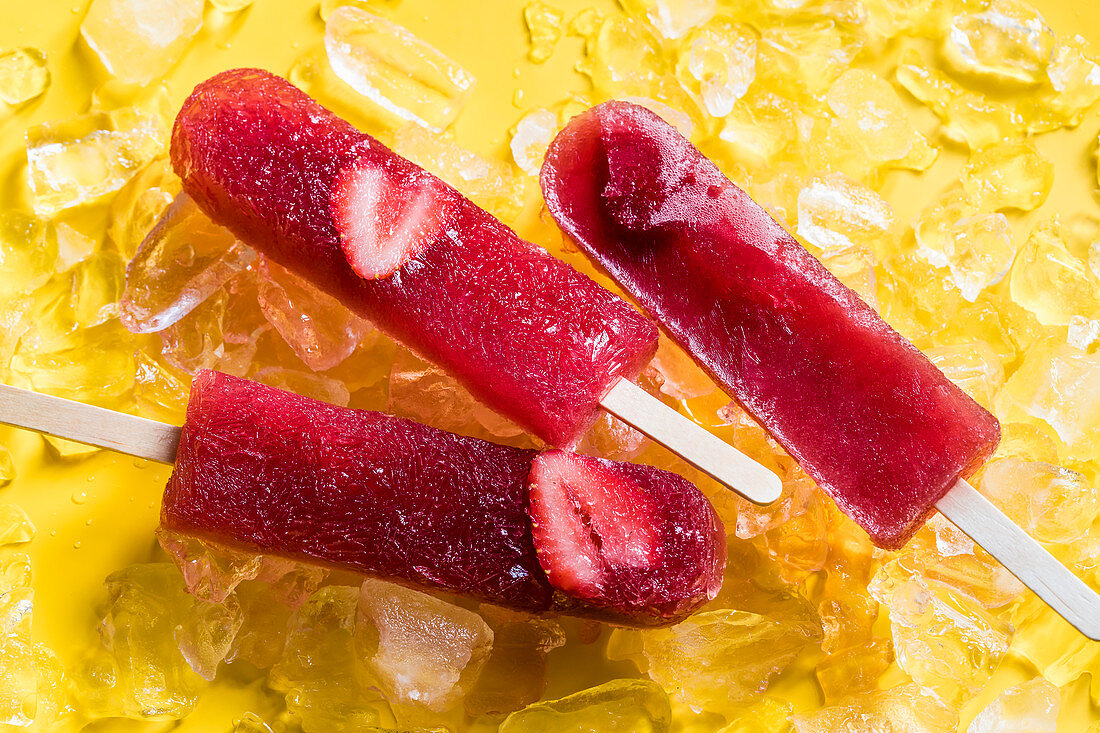 Strawberry and watermelon ice lollies