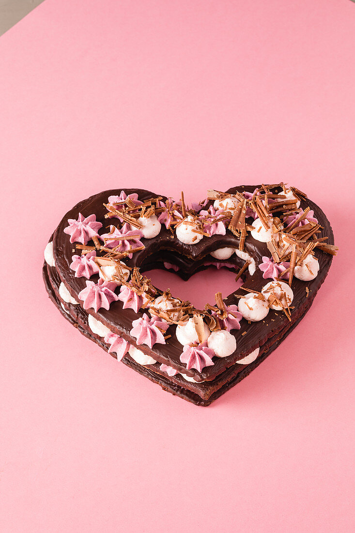 A chocolate heart with meringue for Valentine's Day