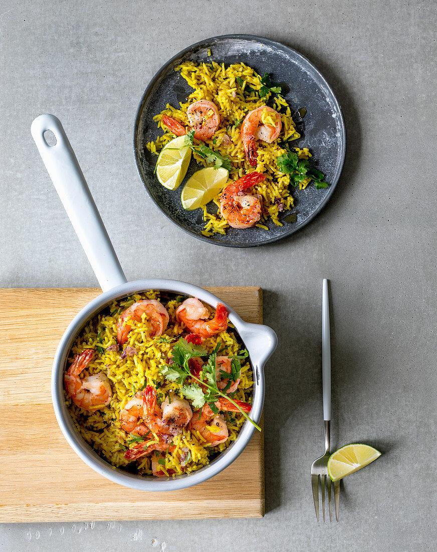 Prawns with lemon and lime rice