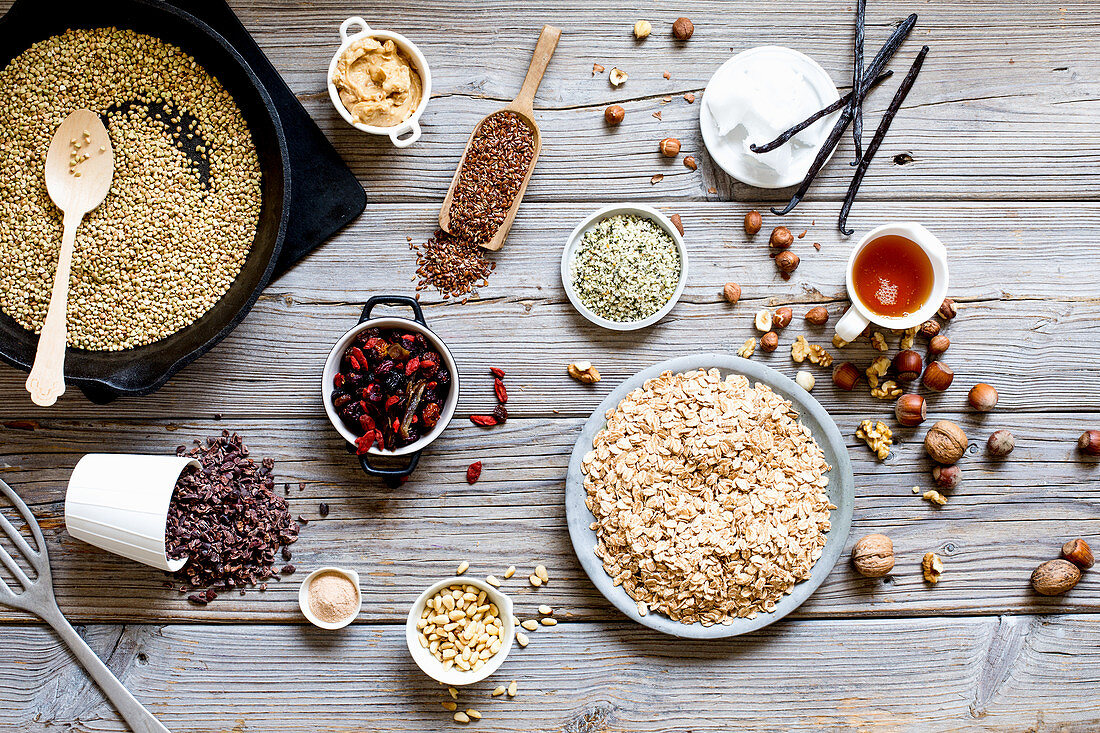 Various ingredients for homemade granola bars