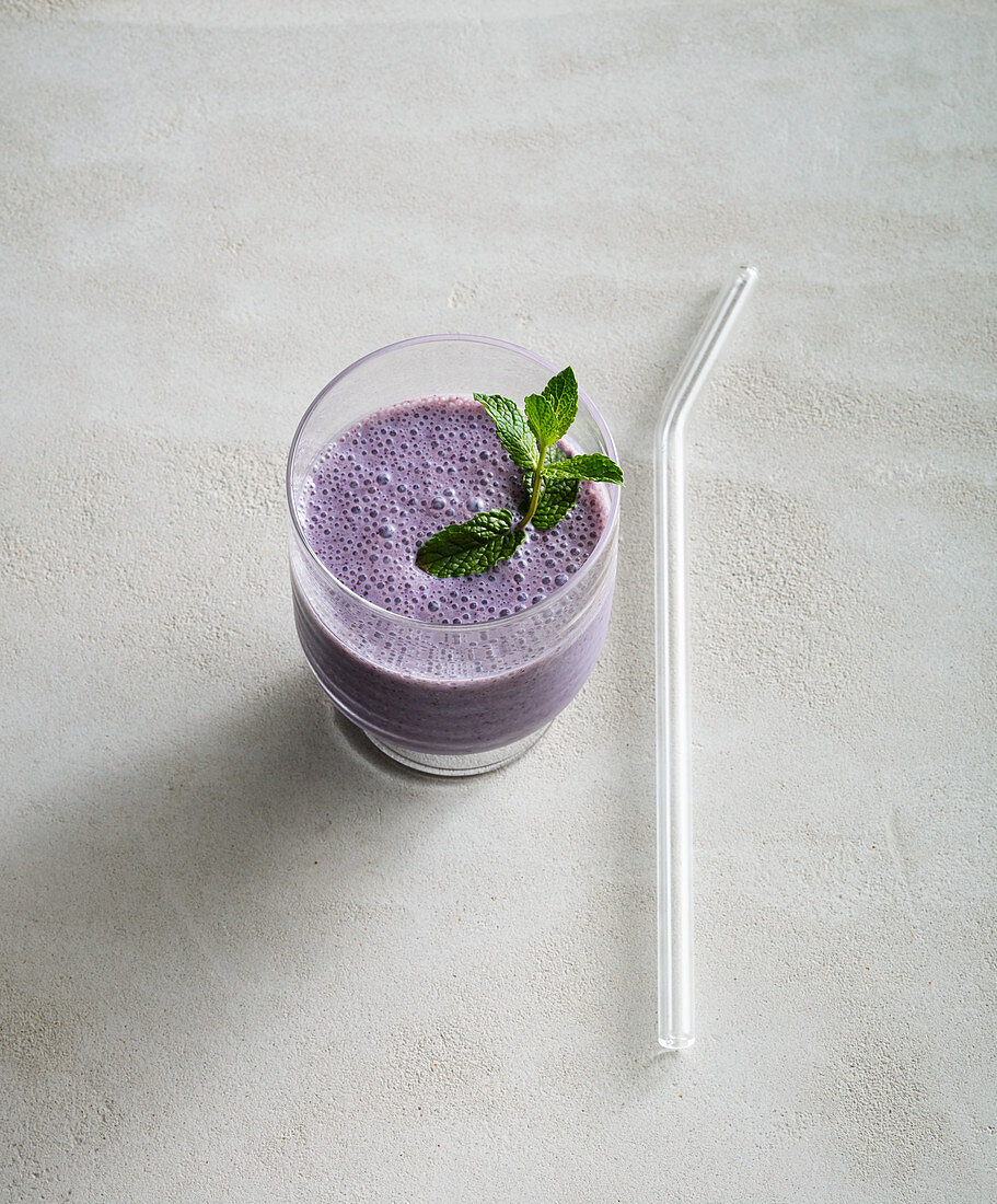 A blueberry drink with buttermilk and mint