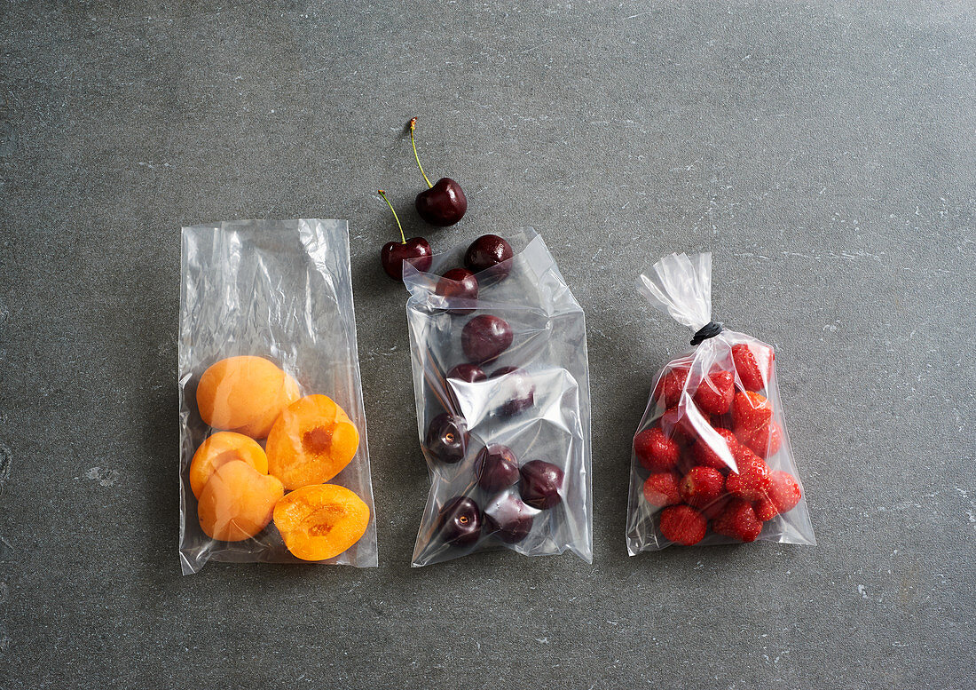 Fresh fruit being frozen