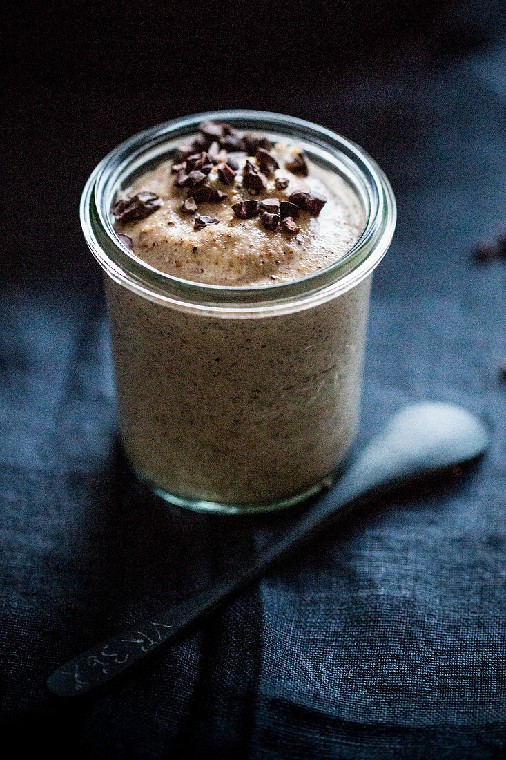 Almond chocolate cream in a glass