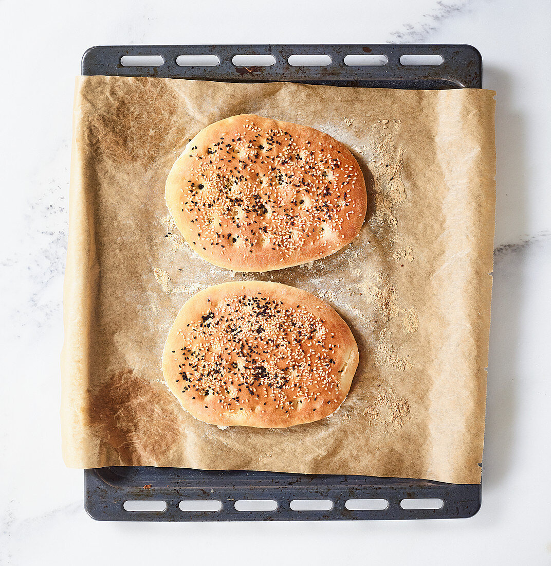 Unleavened bread with black sesame seeds