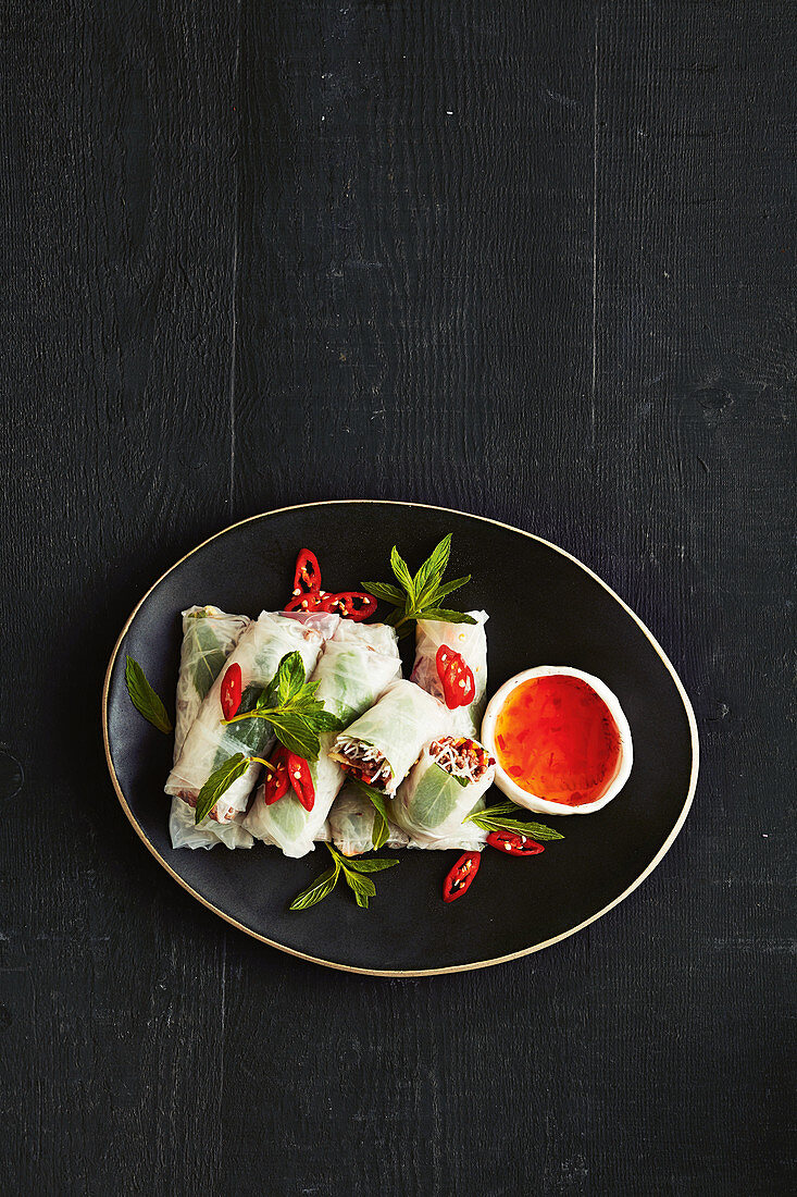 Beef mince rice paper rolls