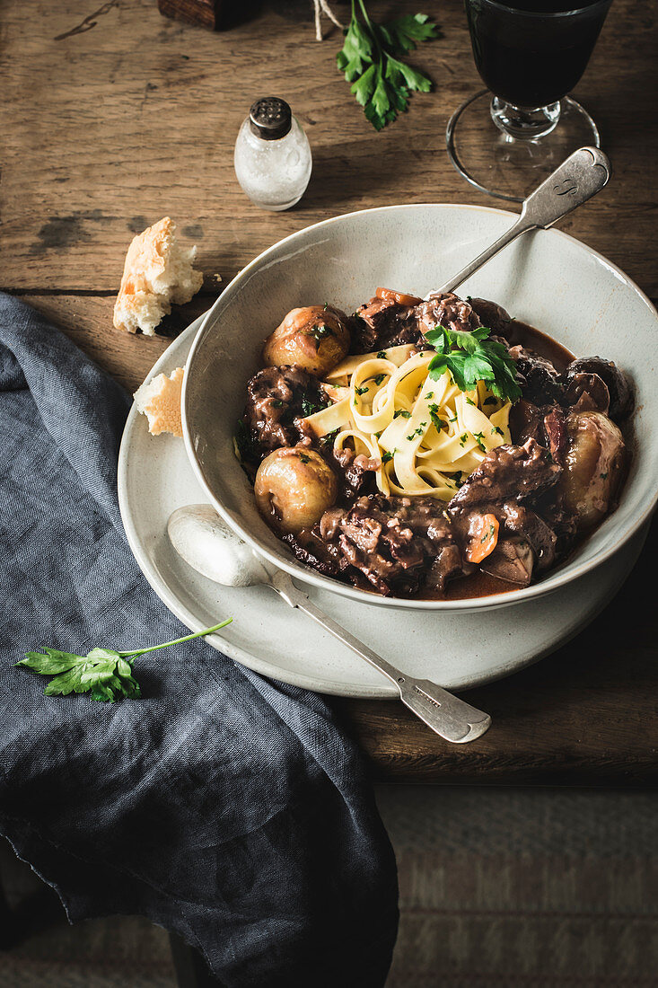 Boeuf Bourgingnon served in plates