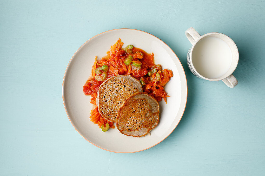 Blinis with tomato sauce for little children (from 11 months)