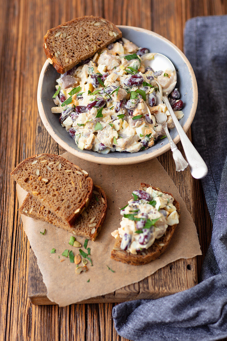 Herring, egg and red kidney bean salad