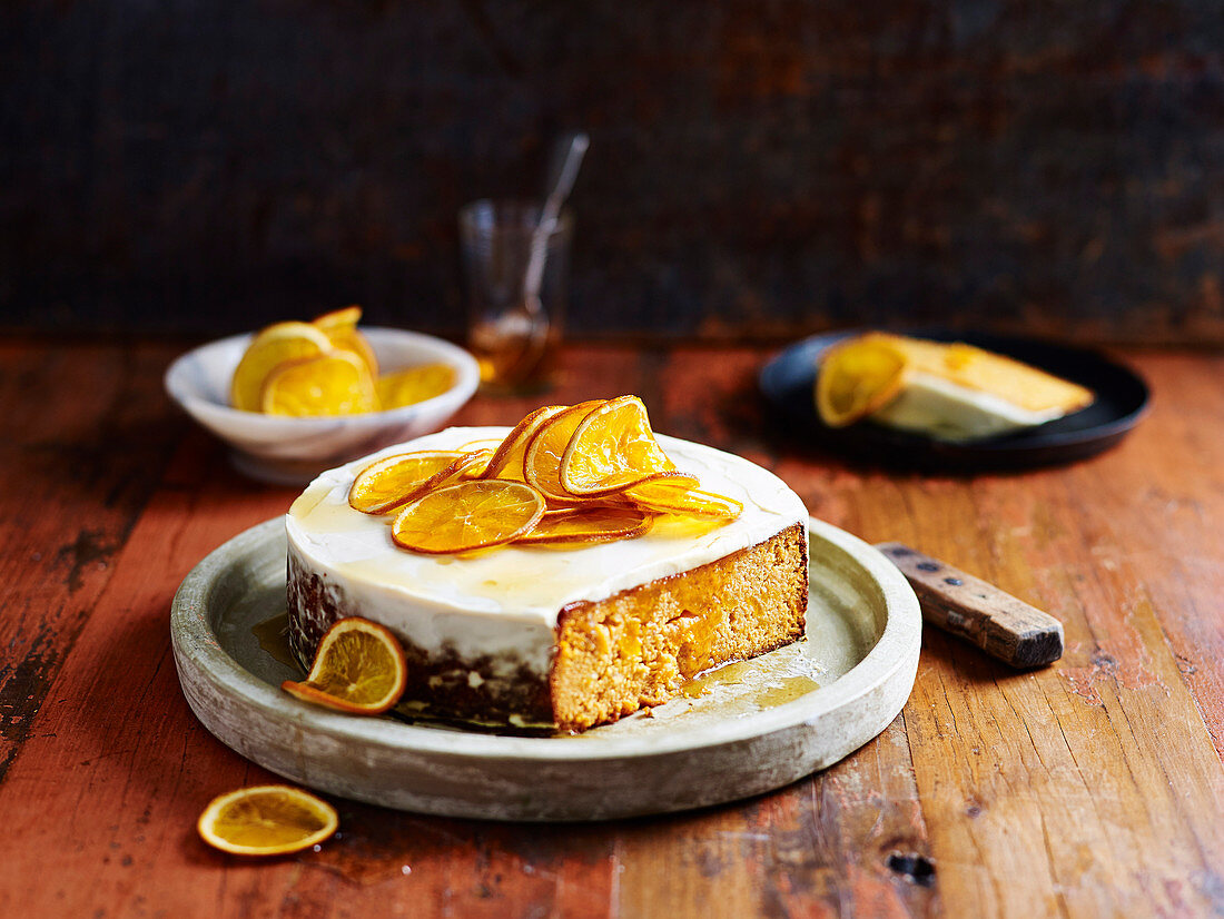 Sweet Potato Cake with Candied Orange Slices