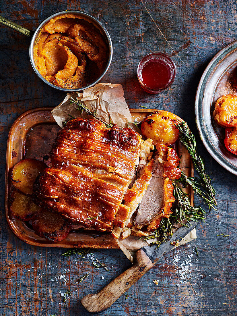 Slow-roasted Pork Loin with Peach and Rosemary Jelly
