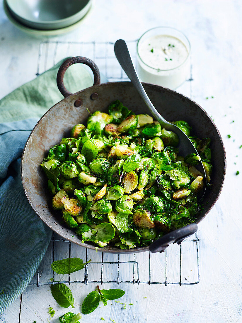 Fried Brussels Sprouts with Blue Cheese Yoghurt