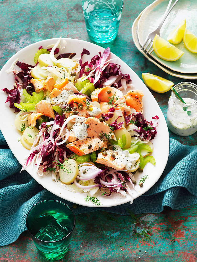 Poached Salmon, Fennel, Cerlery and Caper Salad