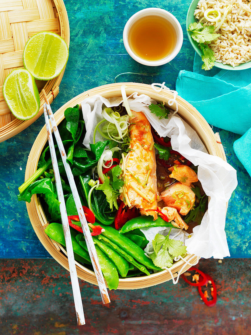 Steamed Salmon with Mixed Greens