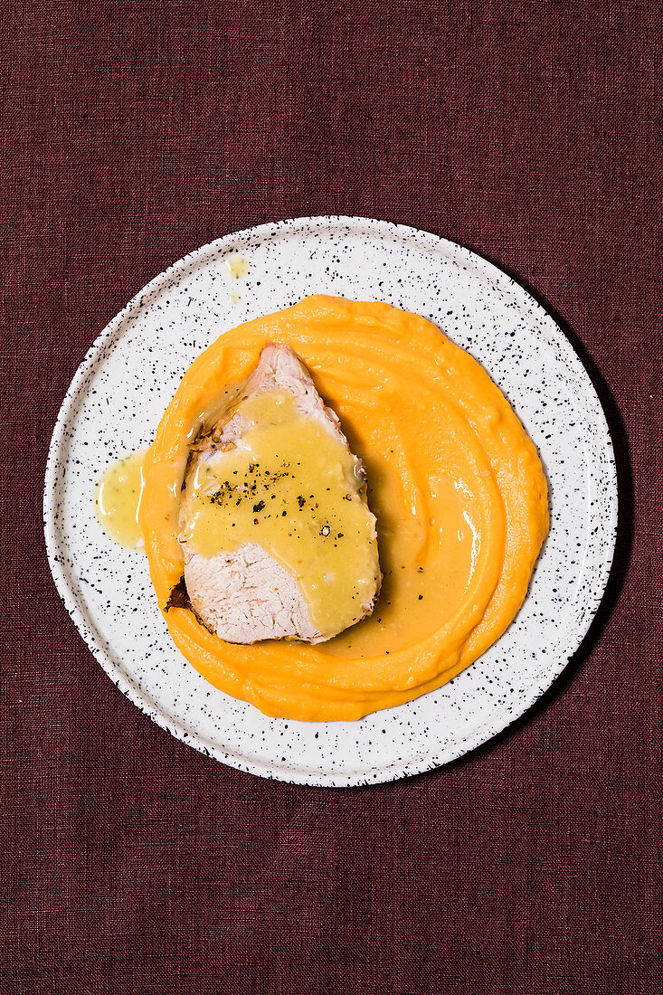 Mediterranean roast pork with mashed sweet potatoes