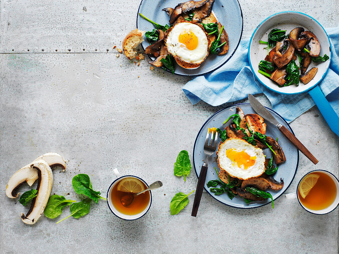 Fried Eggs with Balsamic Mushrooms and Spinach