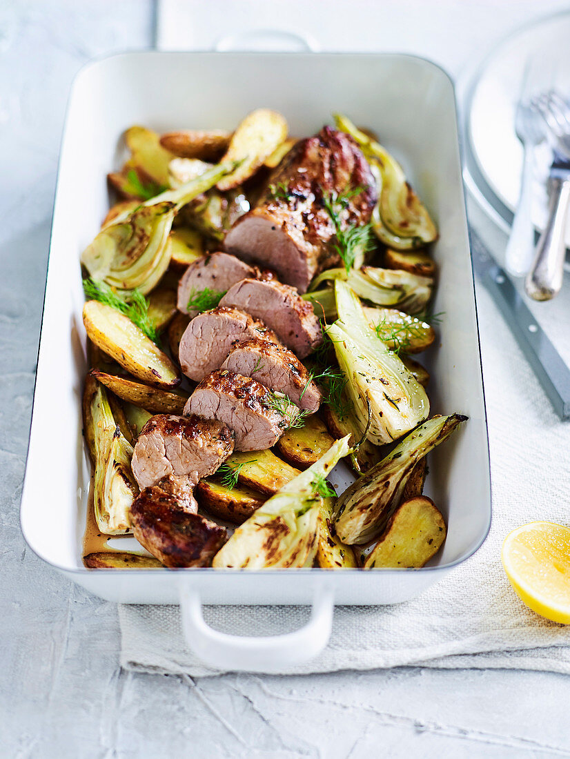 Marinierte Schweinelende mit Fenchel und Kartoffeln