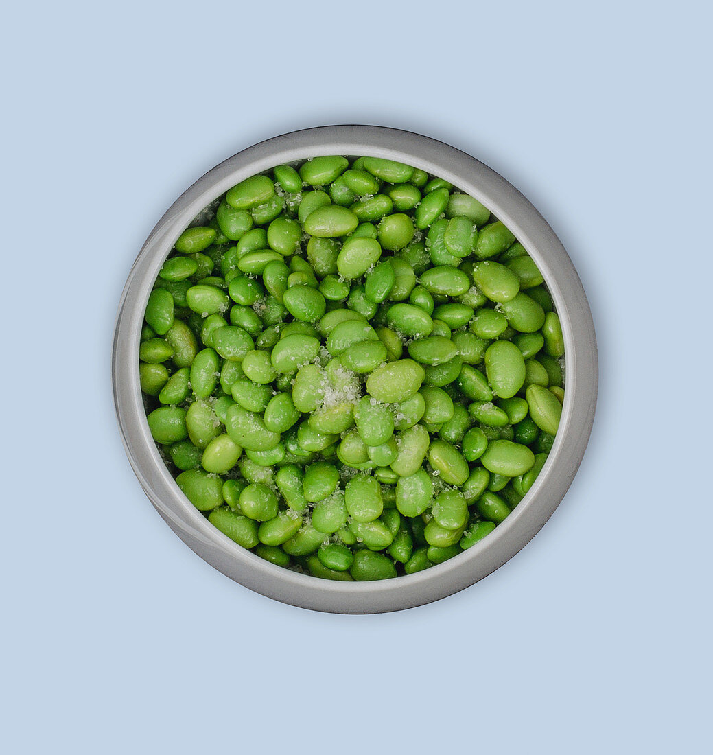 A bowl of cooked edamame