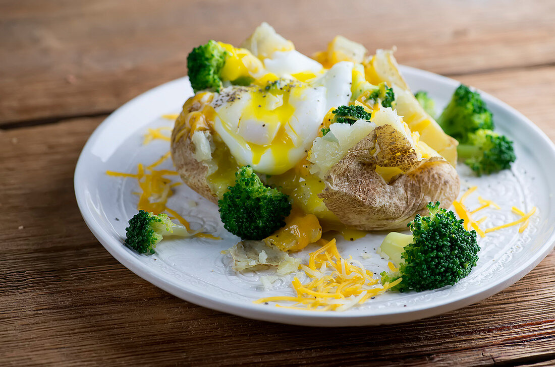 Ofenkartoffel mit Ei und Brokkoli