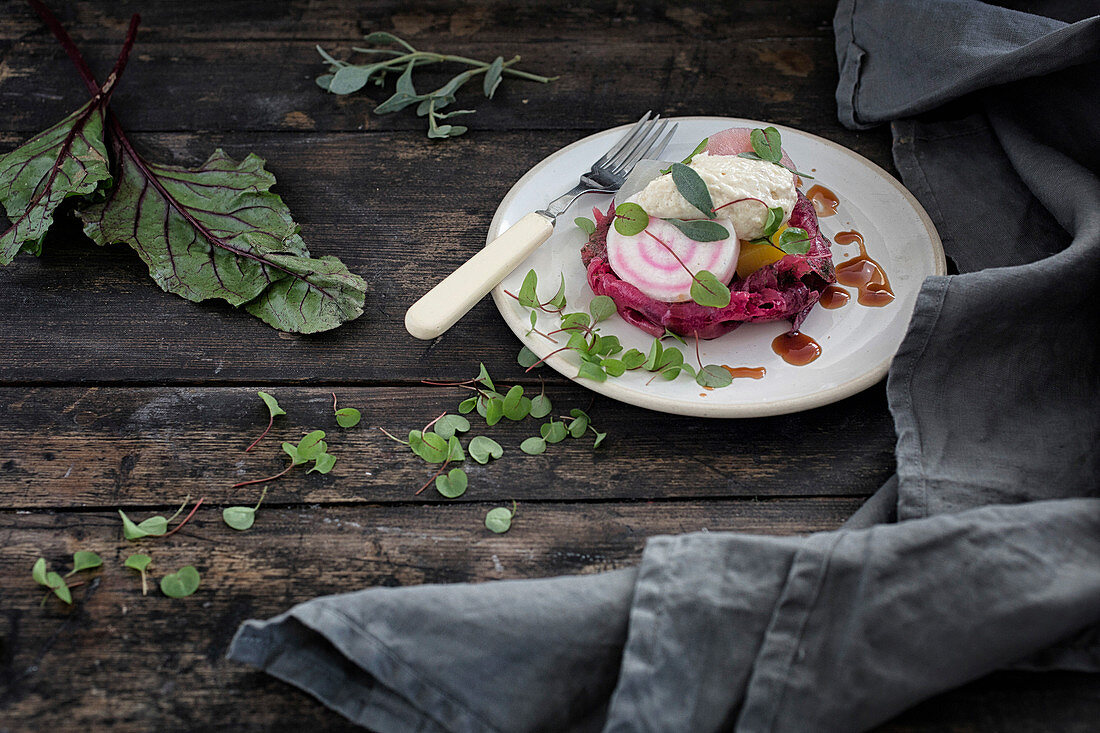 Beetroot Cured Salmon with Horseradish Cream