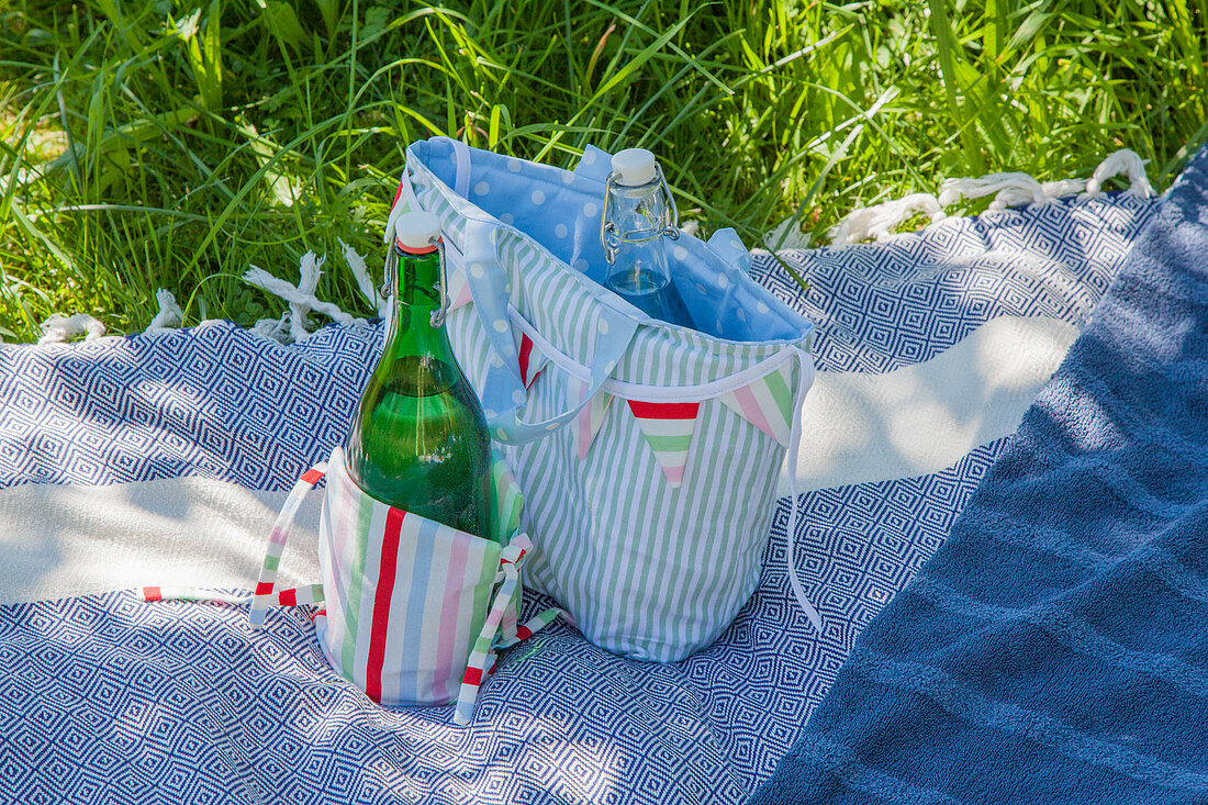 Hand-sewn picnic blanket, bunting and cool bags