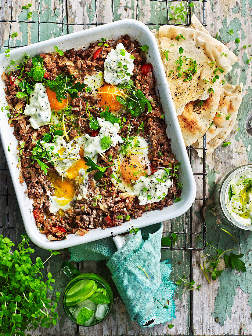 Baked Turkish Eggs with Lamb Mince