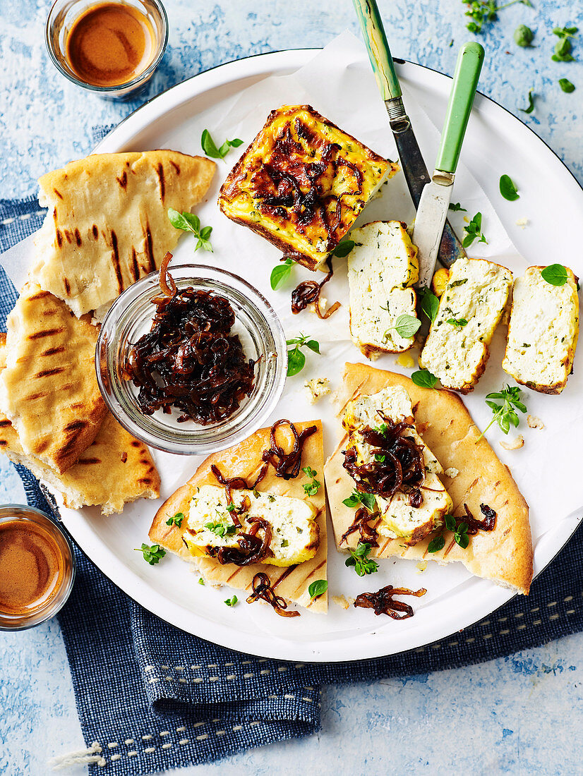 Baked Ricotta with Caramelised Onions and Flatbread