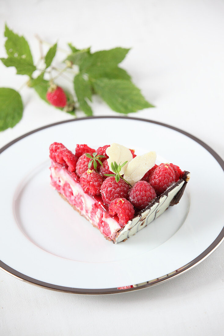 A piece of raspberry cream cake