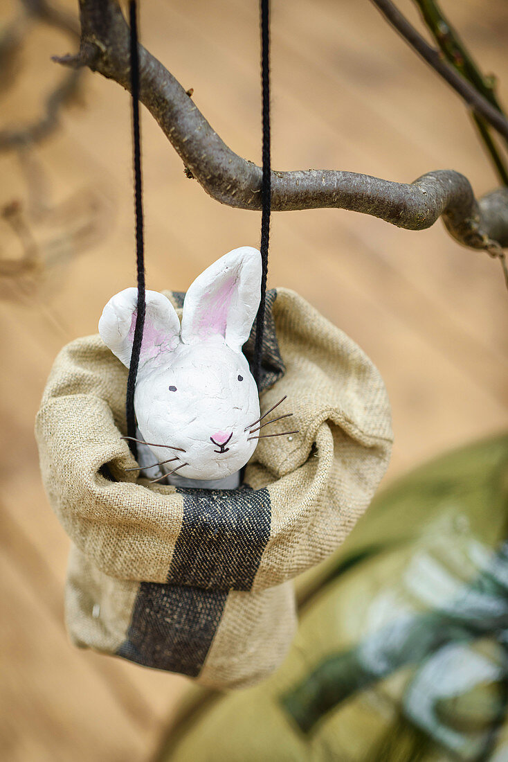 Bunny made from painted modelling clay in small bag