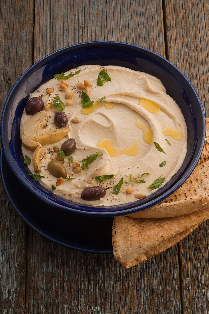 White bean hummus with olives