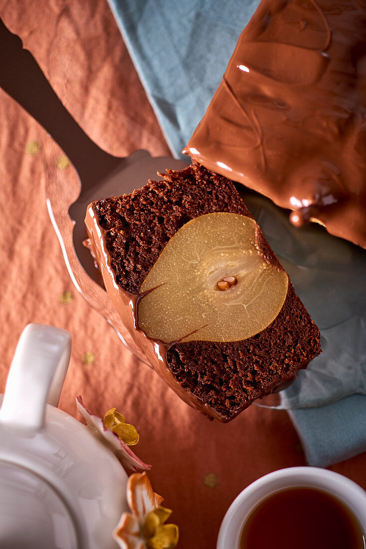 Chocolate cake with pears