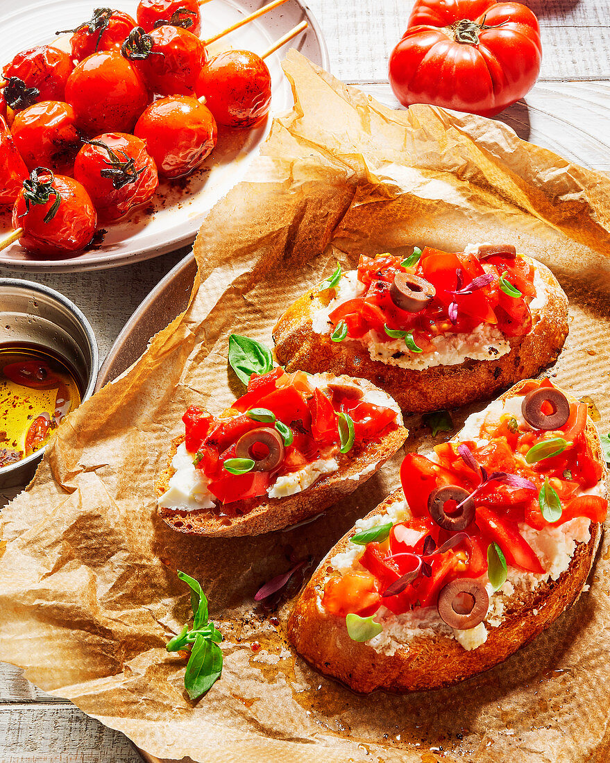 Bruschetta with tomatoes and olives