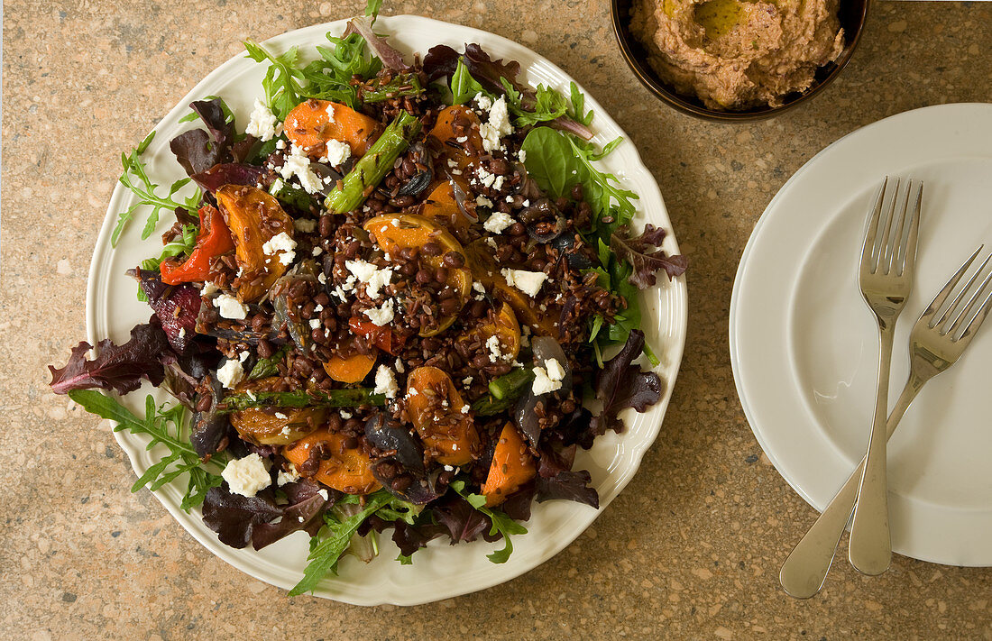 Rice salad with roast vegetables and aduki bean