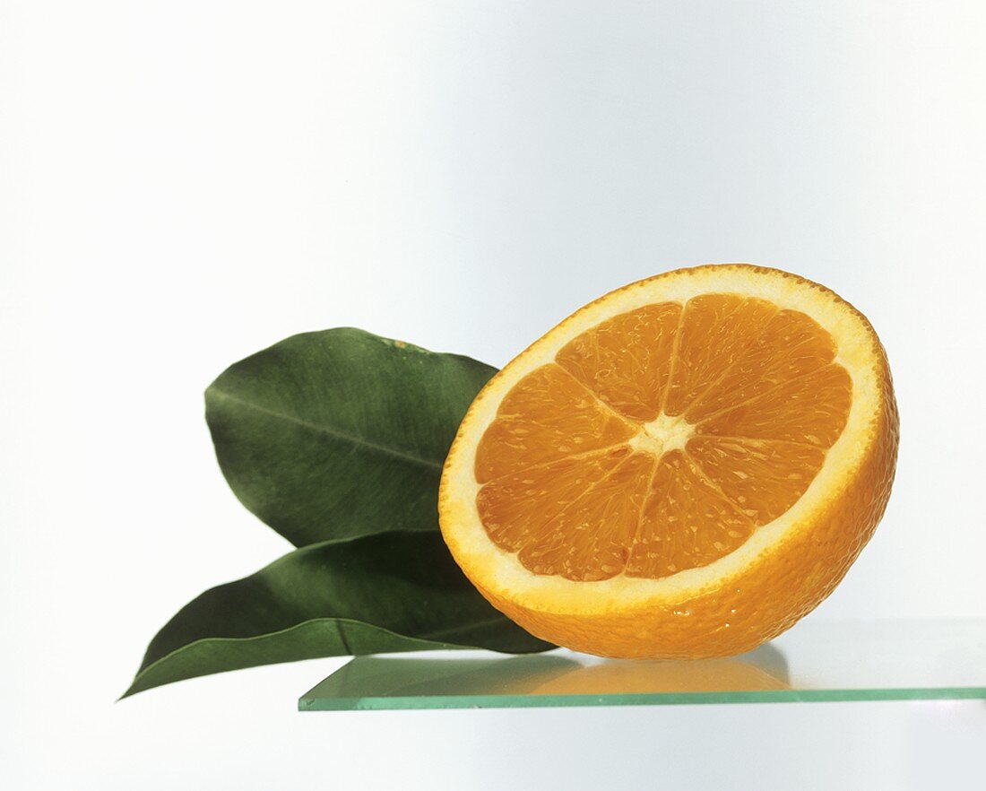 Half an Orange with Leaves