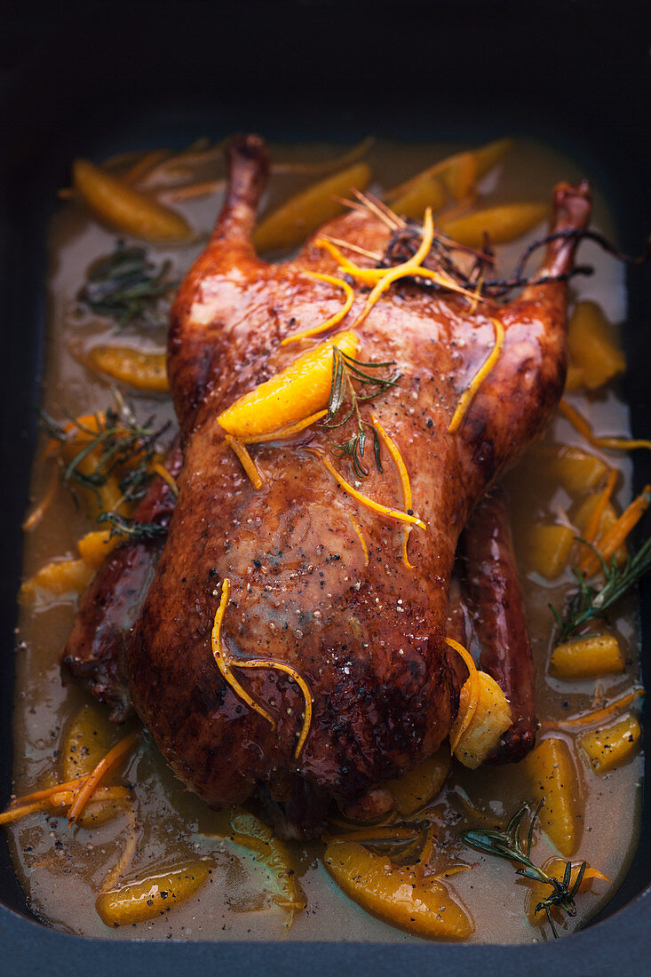 Duck with orange, thyme and rosemary