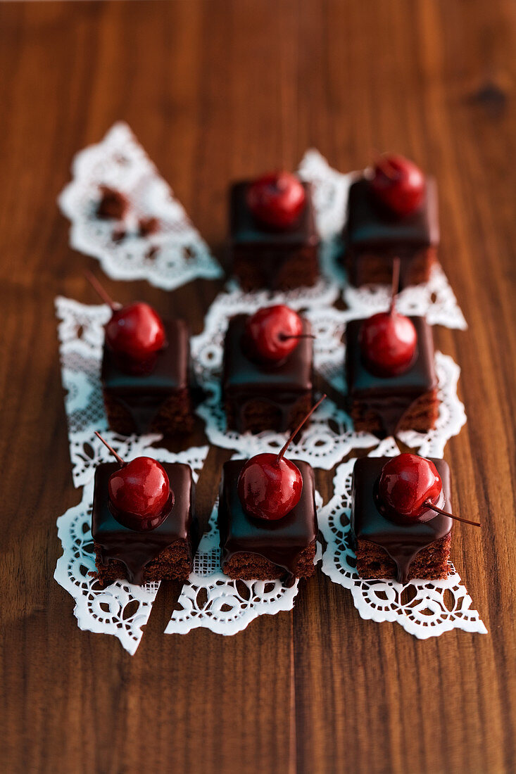 Sour cherry and chocolate petit fours