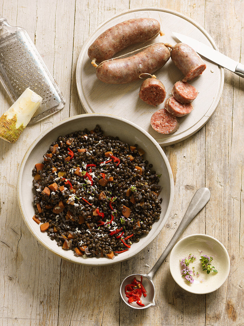 Lentils with Luganighe (grilled Tessin sausage)