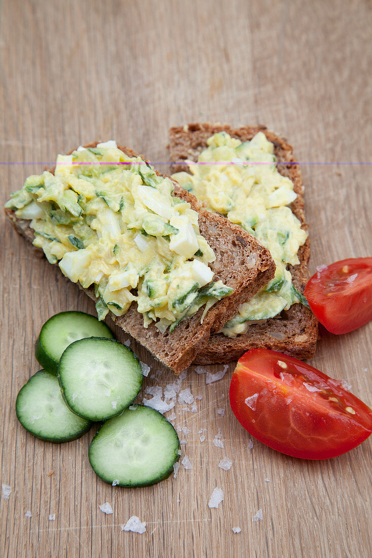 Zucchini egg spread on wholemeal bread