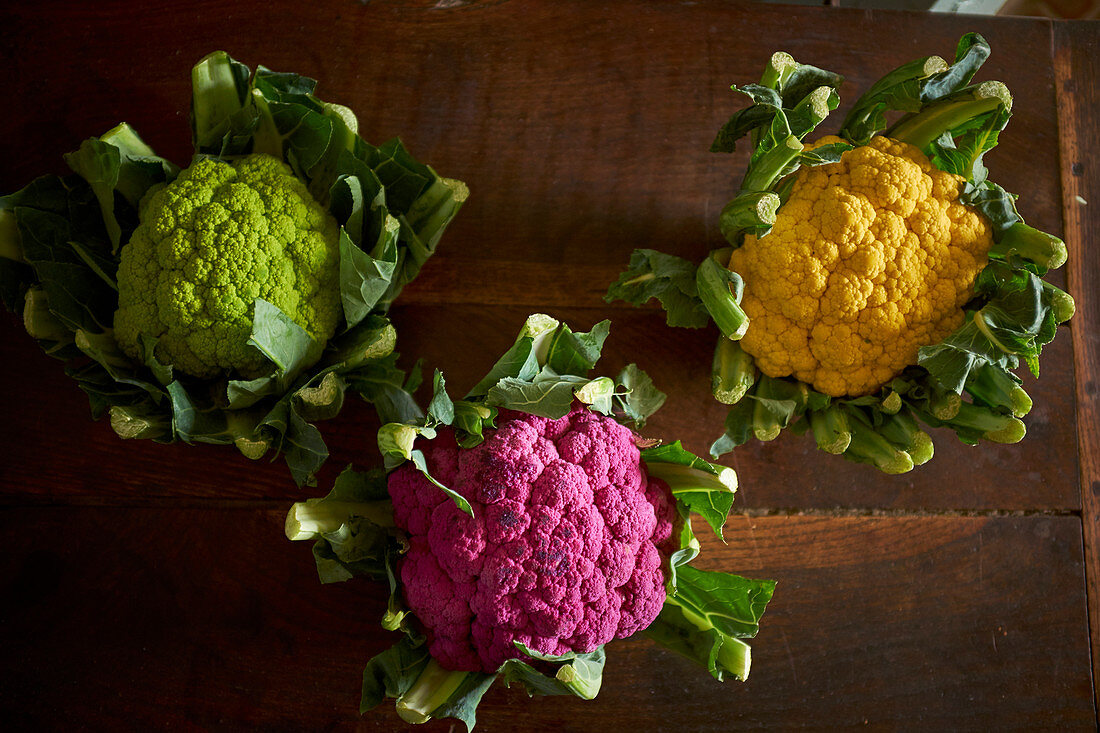 Different coloured cauliflowers