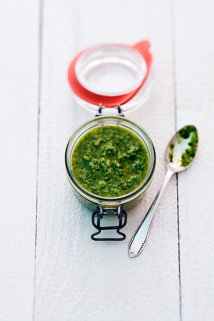 Pesto in a preserving jar