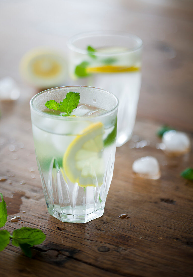 Fresh water with lemon and mint