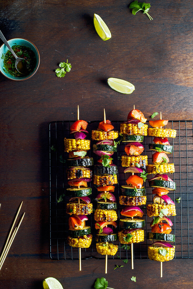 Grilled vegetables: Corn, courgette, red pepper, red onion