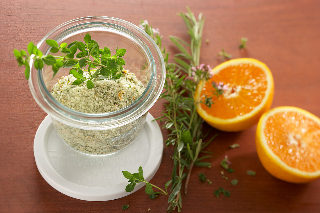 Homemade herb and orange salt