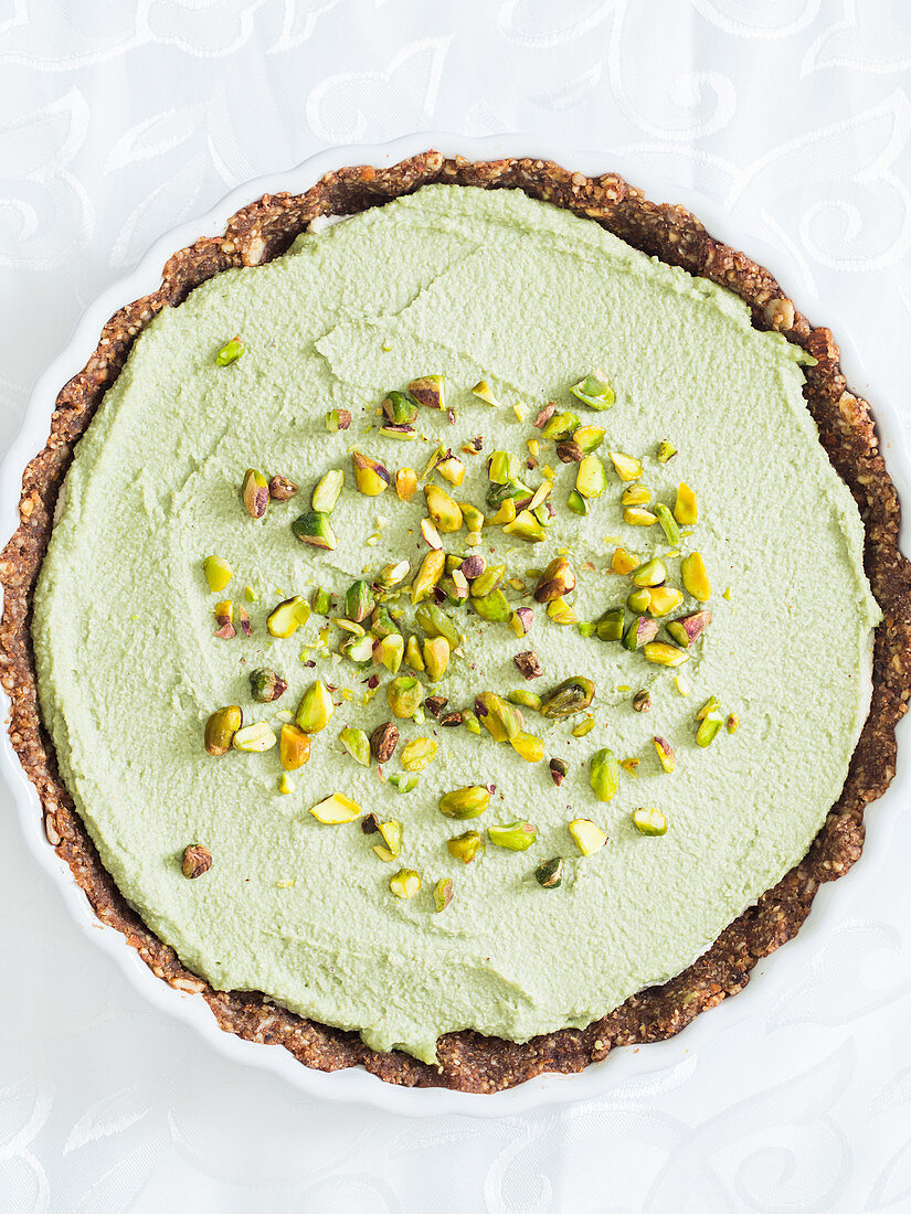 Vegane Paleo Matcha-Käsekuchen-Tarte aus Cashewnüssen