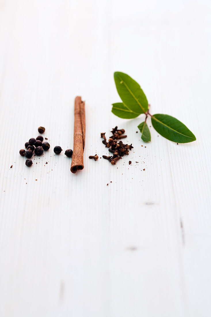 An arrangement of spices and herbs