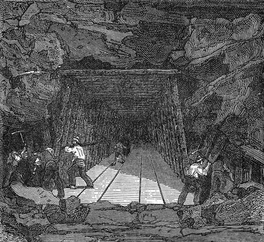 Construction of Railroad Tunnel, 19th Century