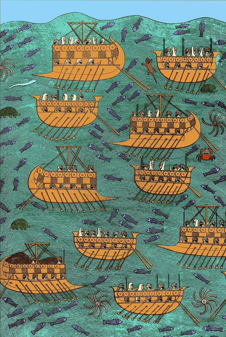 Bireme Sailing Ships, 7th Century BC